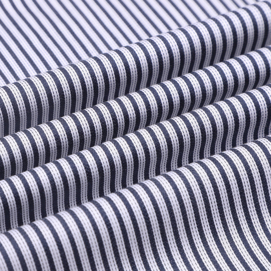 Monti French Navy Blue Stripes Satin Half Sleeve Shirt