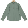 Jade Green Cotton Linen Rolled-up Sleeve Slim Short Kurta
