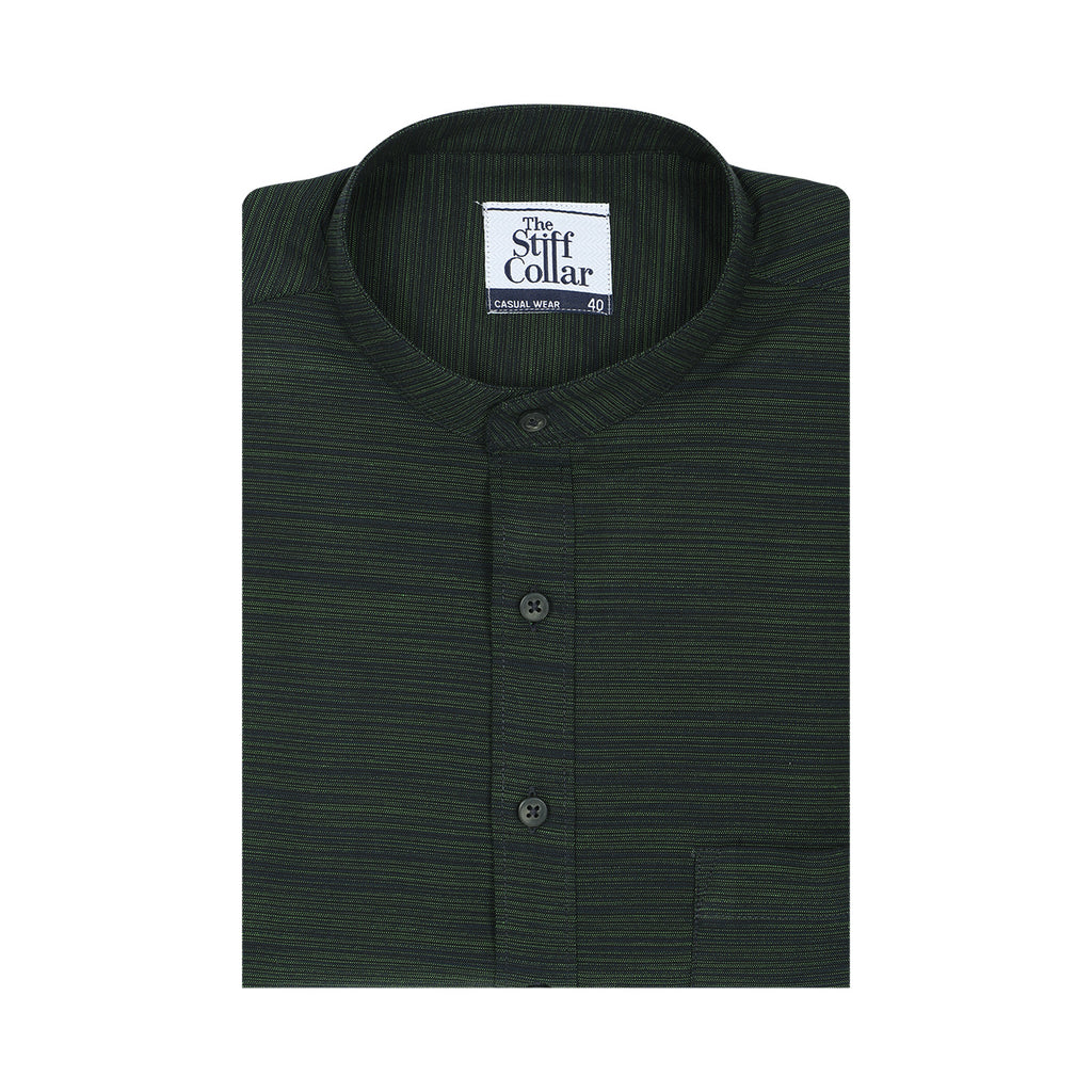 Turtle Green Mandarin Collar Cotton Shirt
