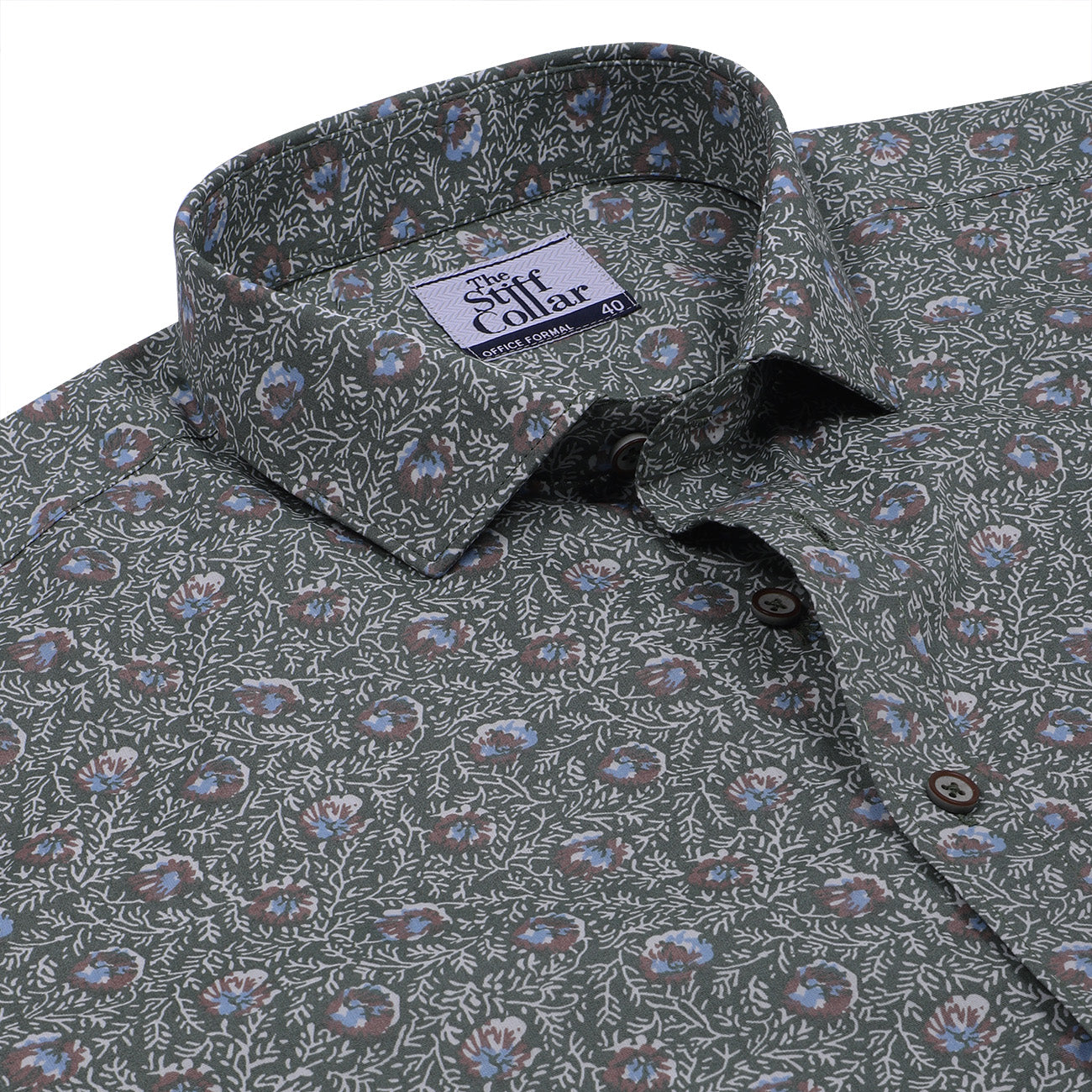 Highland Green Poplin Floral Print Half Sleeves Shirt