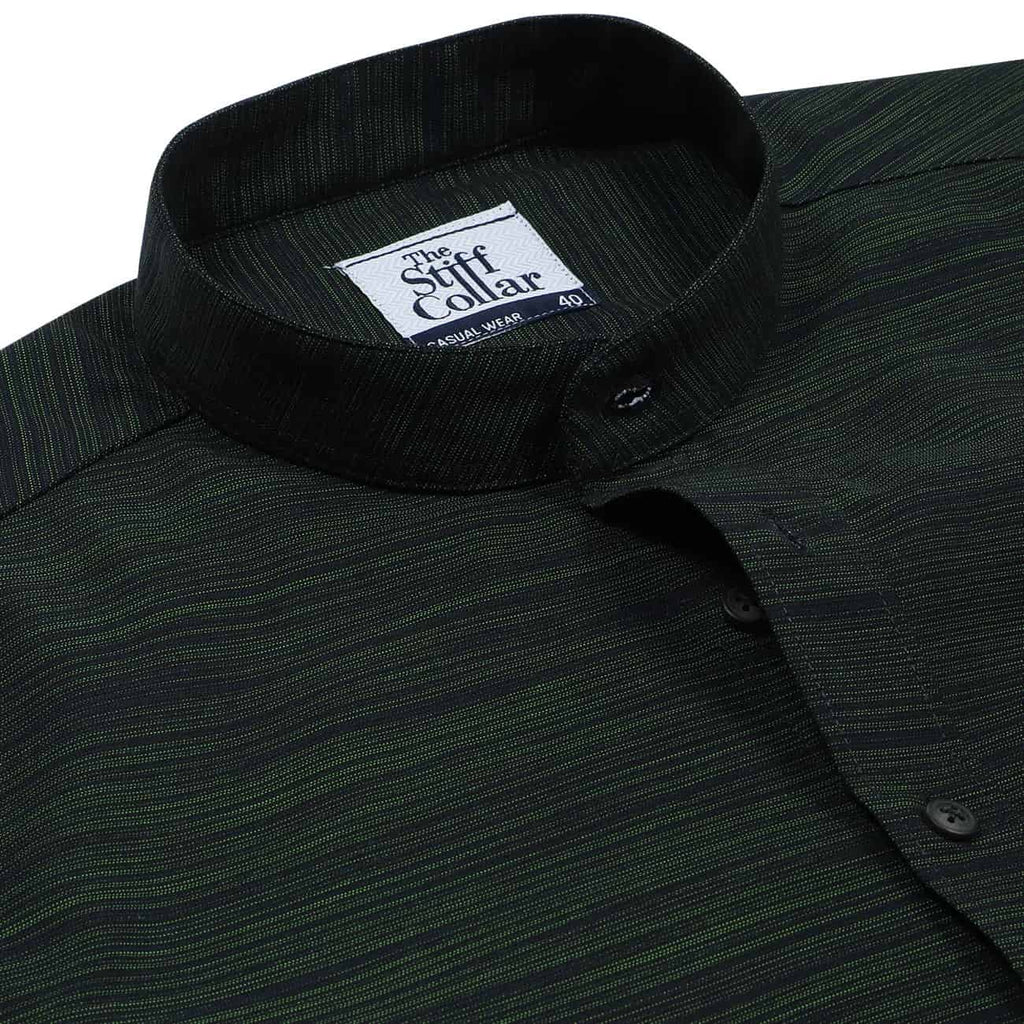 Turtle Green Mandarin Collar Cotton Shirt