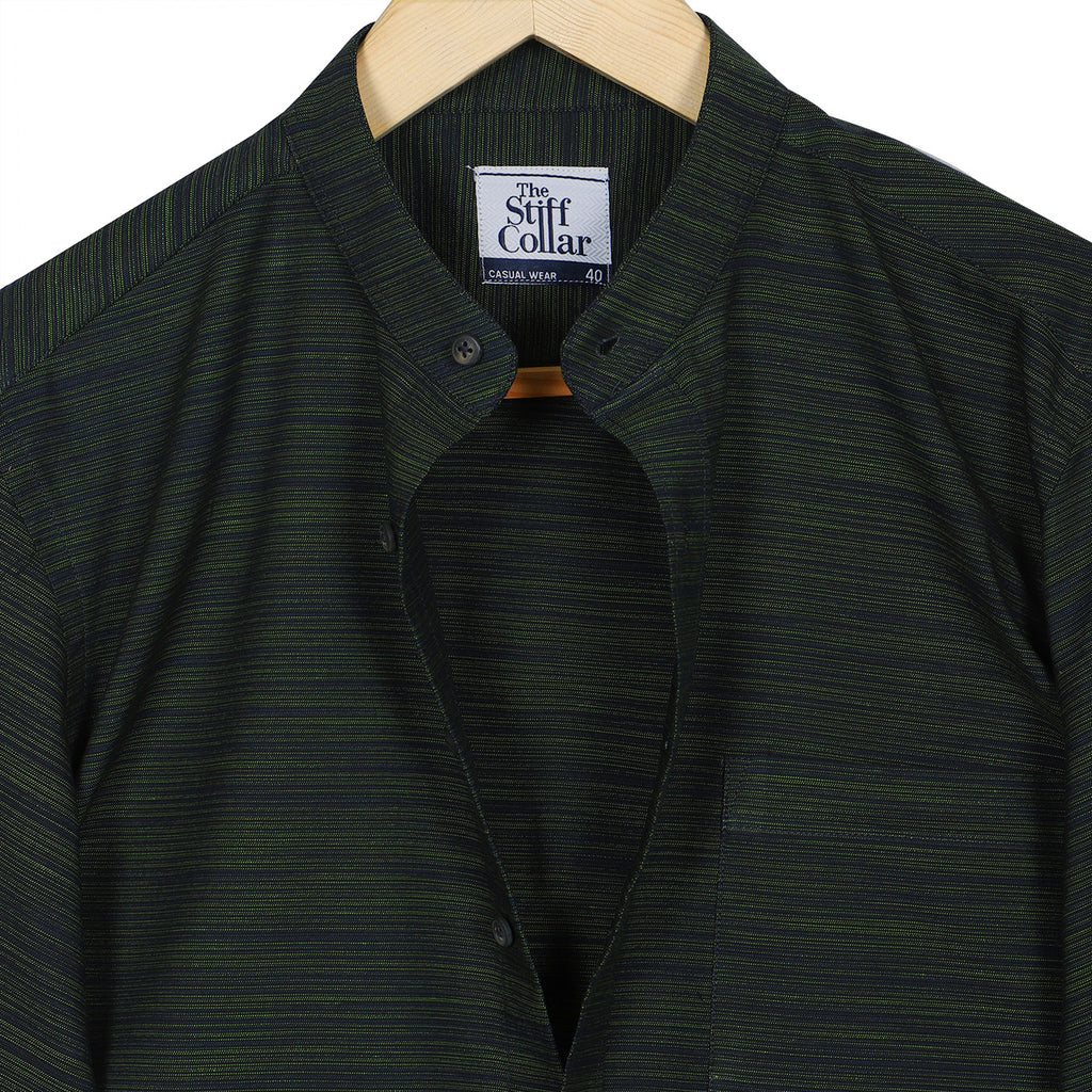Turtle Green Mandarin Collar Cotton Shirt