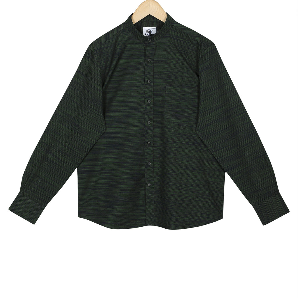 Turtle Green Mandarin Collar Cotton Shirt