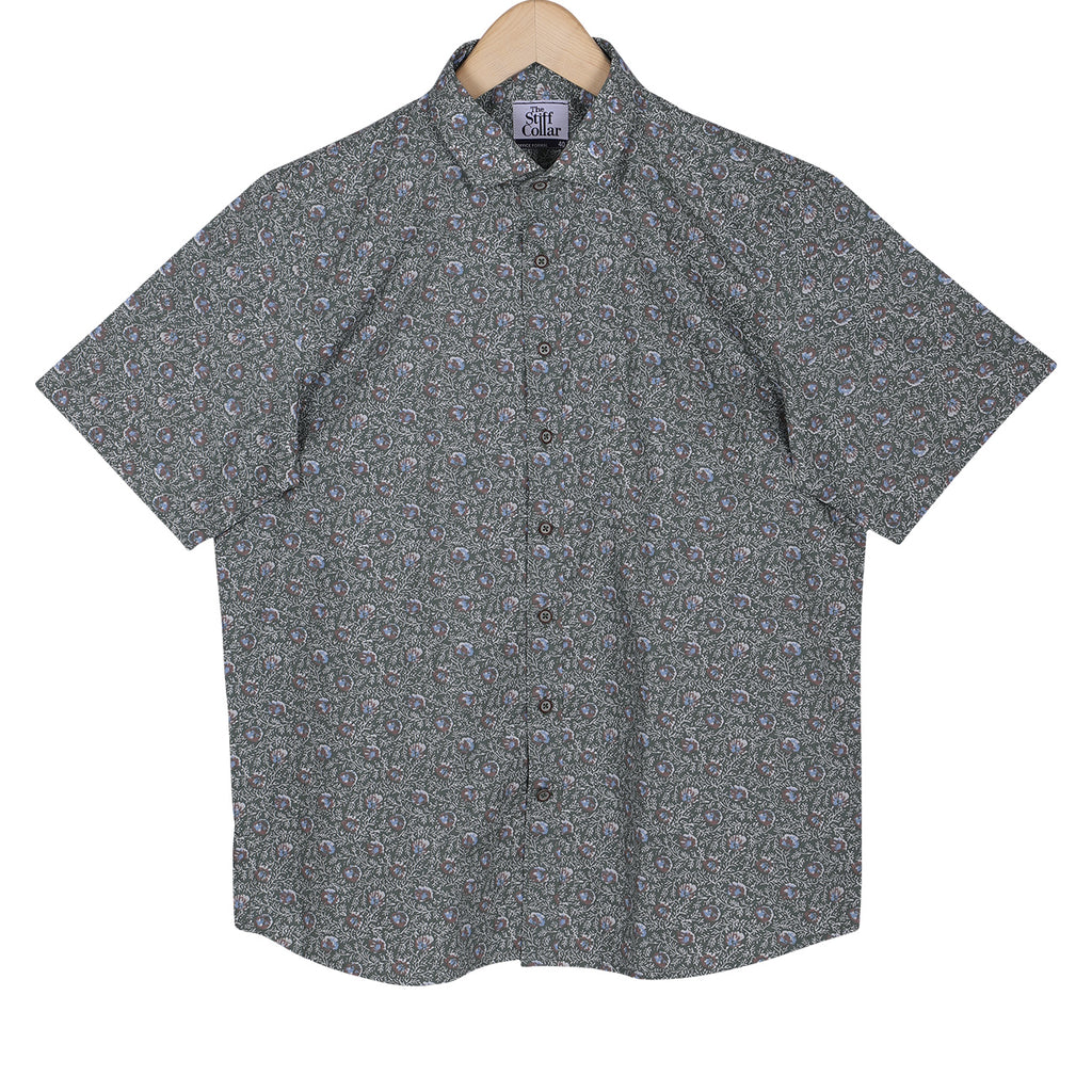 Highland Green Poplin Floral Print Half Sleeves Shirt