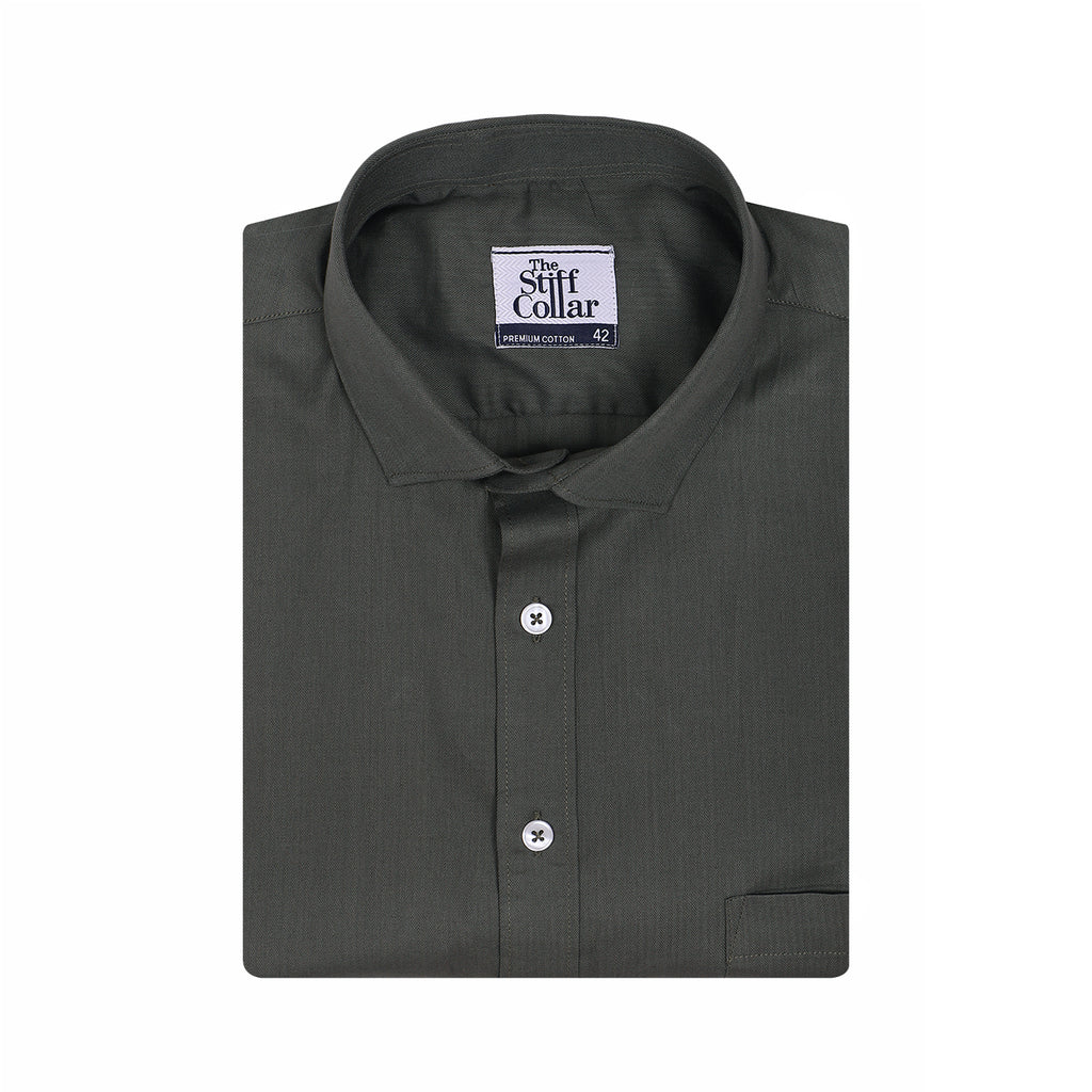 Monti Army Green Herringbone 2 Ply Giza Cotton Shirt