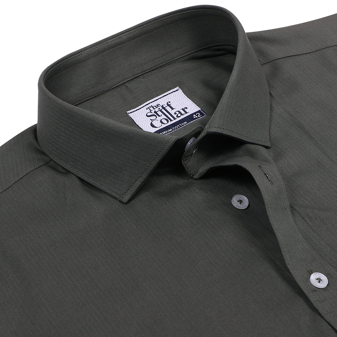 Monti Army Green Herringbone 2 Ply Giza Cotton Shirt