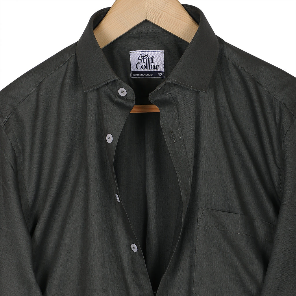 Monti Army Green Herringbone 2 Ply Giza Cotton Shirt