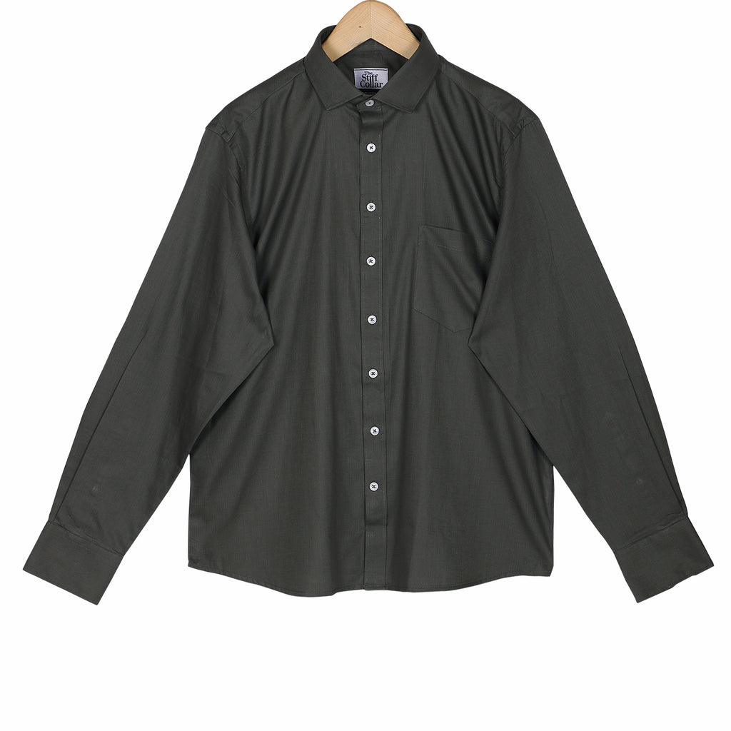 Monti Army Green Herringbone 2 Ply Giza Cotton Shirt