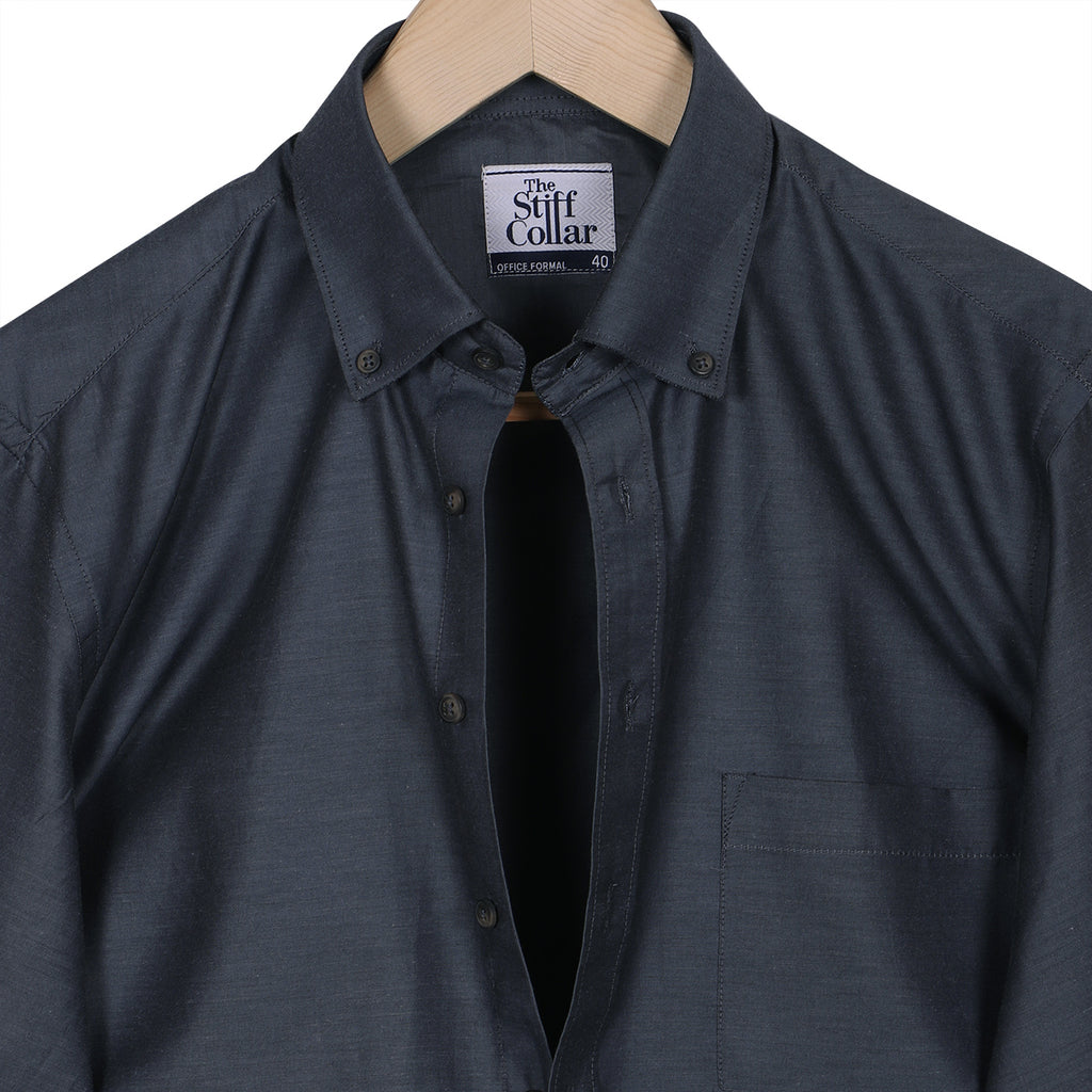 Monti Metallic Grey Chambray Button Down Cotton Shirt