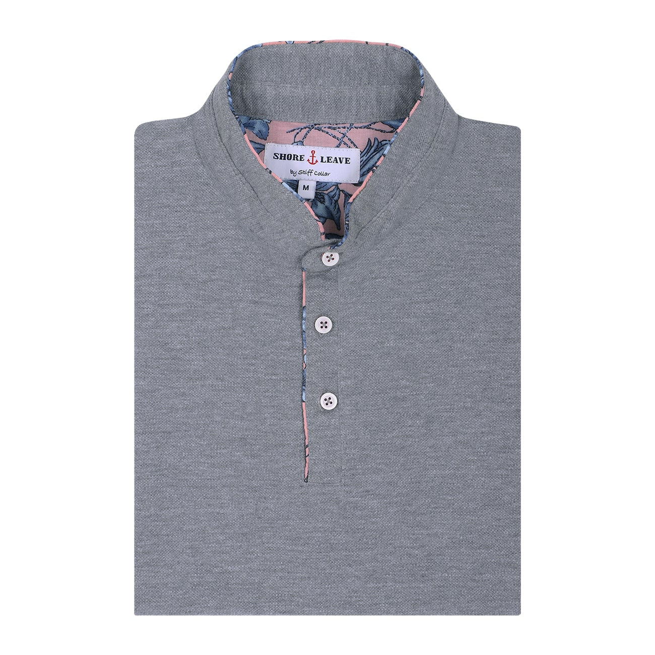 Campana Boys Mandarin Collar  Cotton Shirt - Block Print - Grey & Blue