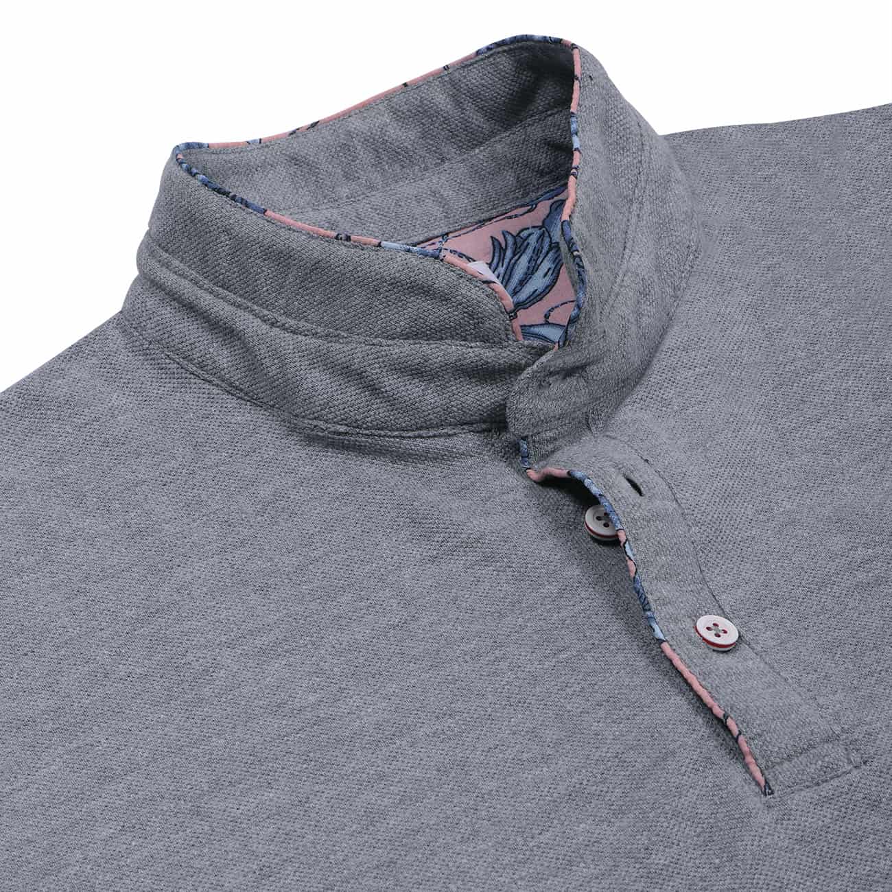 Grey Mandarin Collar Cotton T-shirt