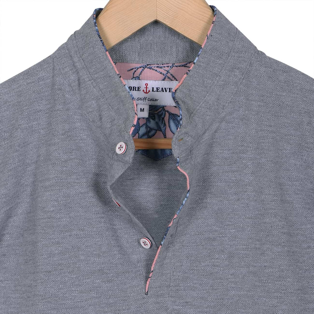 Grey Mandarin Collar Cotton T-shirt