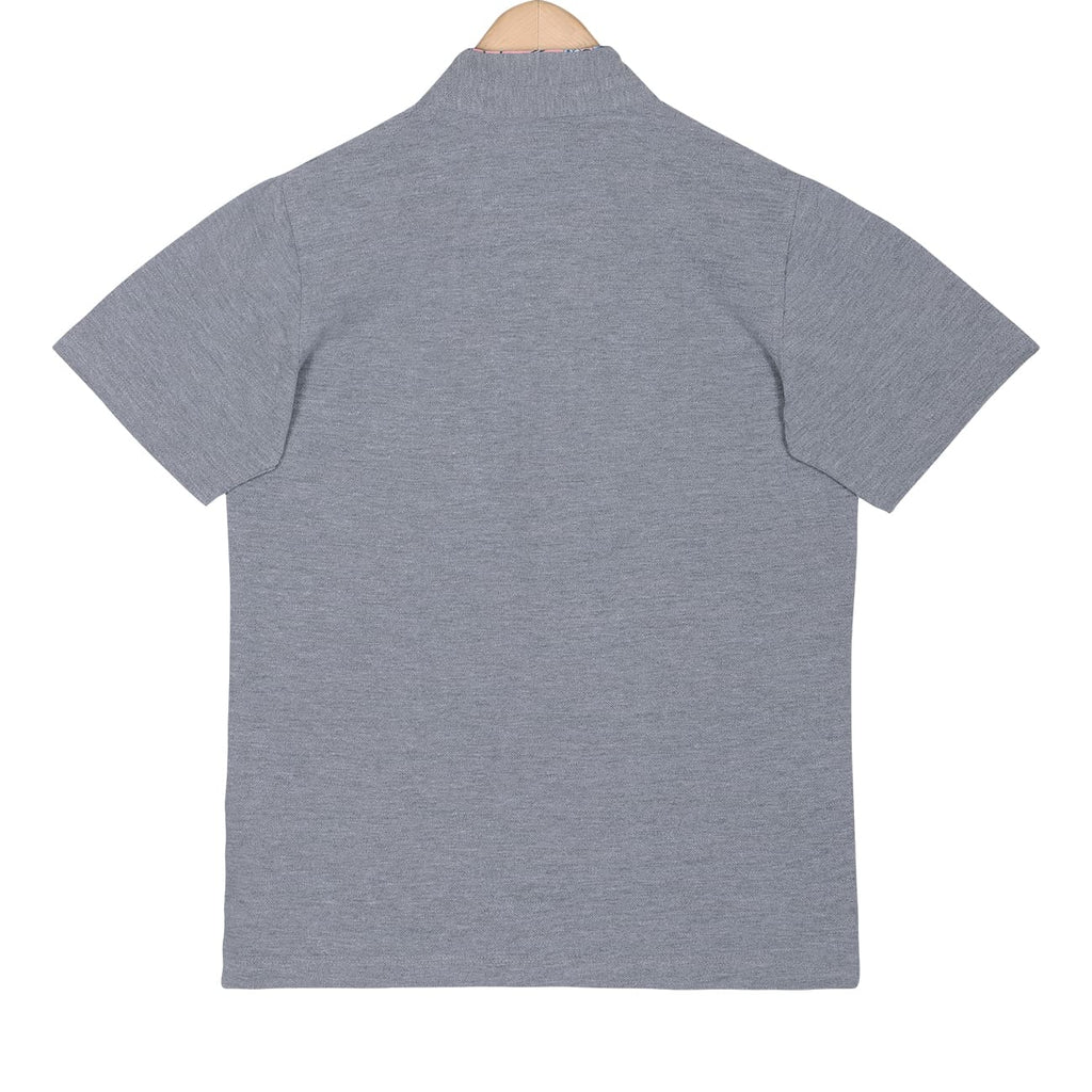 Grey Mandarin Collar Cotton T-shirt