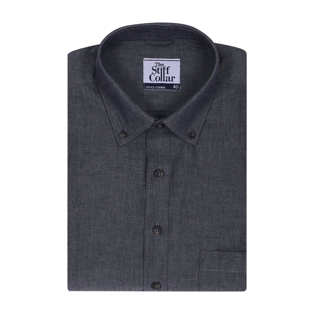 Charcoal Black Oxford Button Down Cotton Shirt