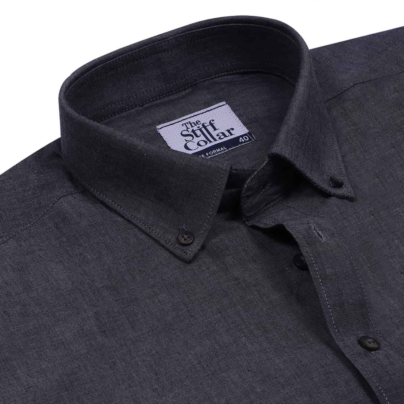 Charcoal Black Oxford Button Down Cotton Shirt