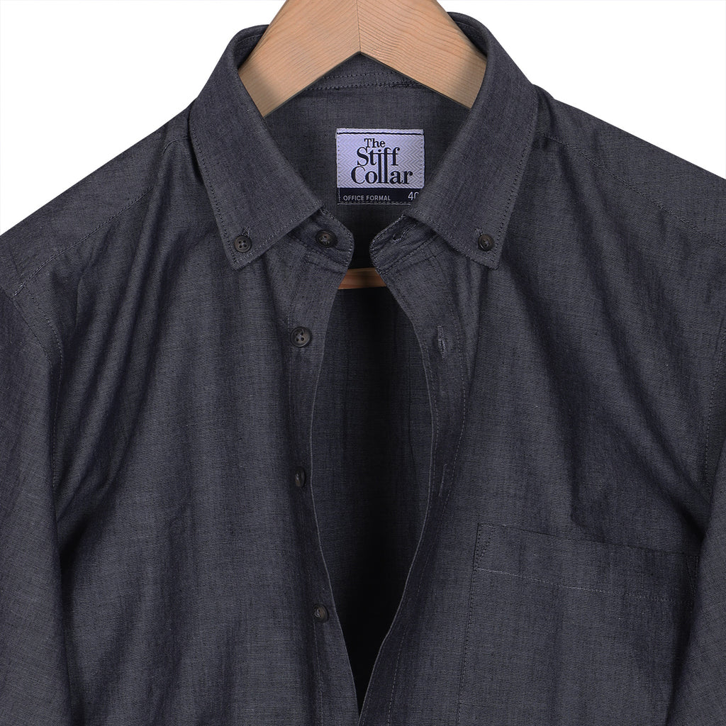 Charcoal Black Oxford Button Down Cotton Shirt