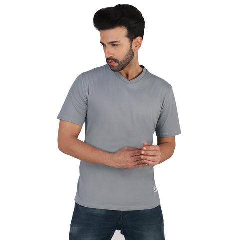 Stone Grey Soft Cotton Henley T-shirt