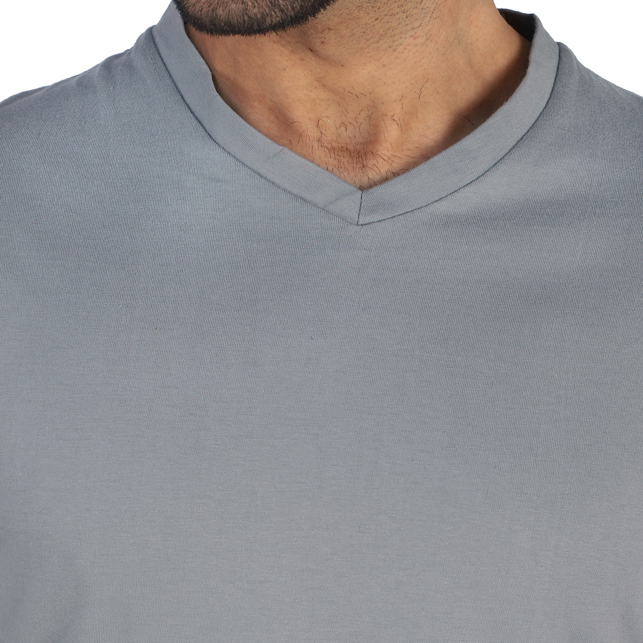 Soft Enzyme Washed Stone Grey V-Neck Cotton T-shirt