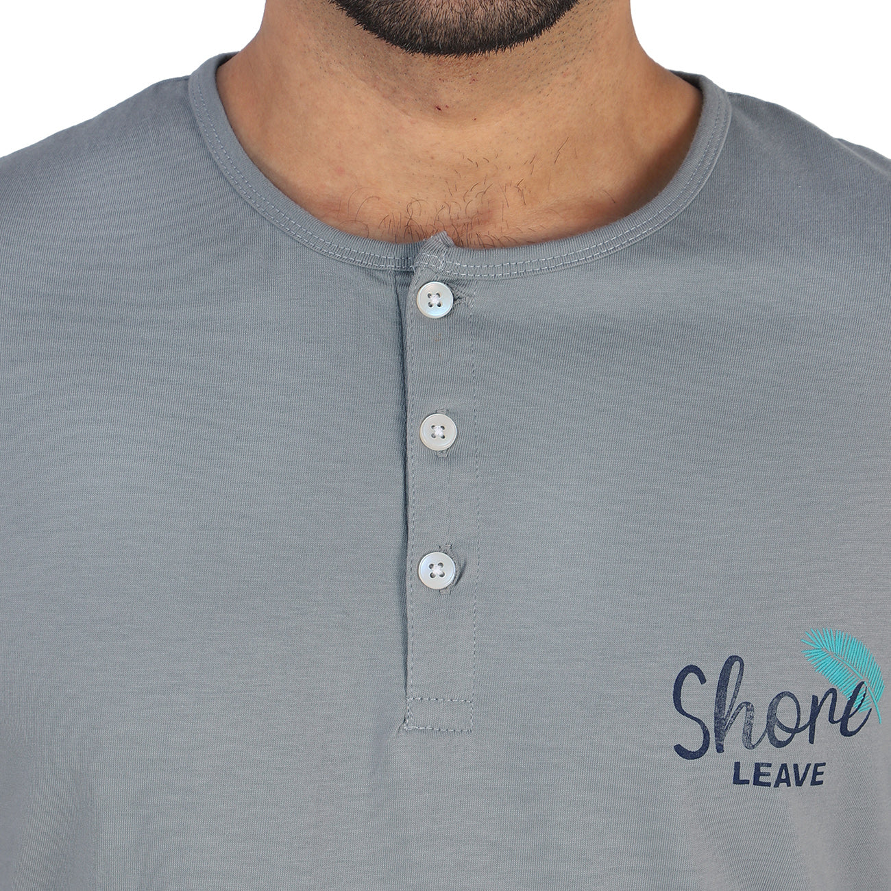 Stone Grey Soft Cotton Henley T-shirt