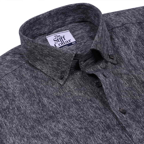 Silver Gray Houndstooth Button Down 2 Ply Cotton Shirt
