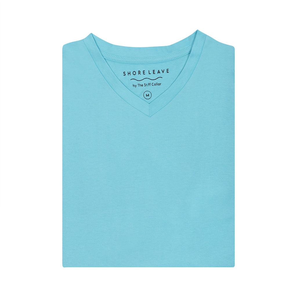 Shore leaves Soft Enzyme Washed Turquoise Blue V-Neck Cotton T-shirt