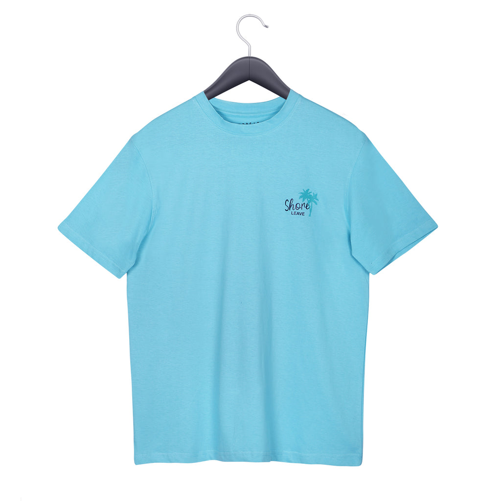 Soft Enzyme Washed Turquoise Blue Round Neck Cotton T-shirt
