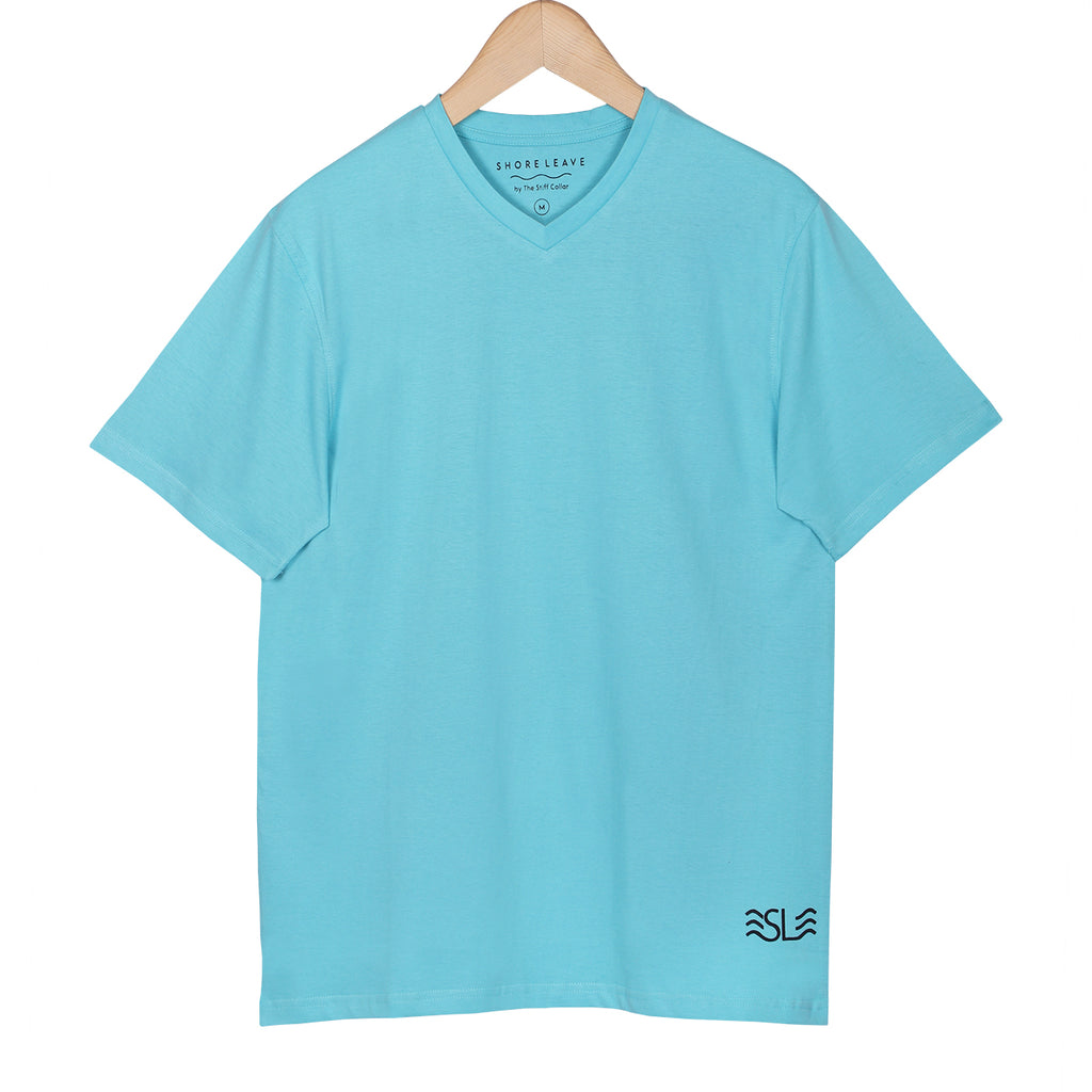 Shore leaves Soft Enzyme Washed Turquoise Blue V-Neck Cotton T-shirt