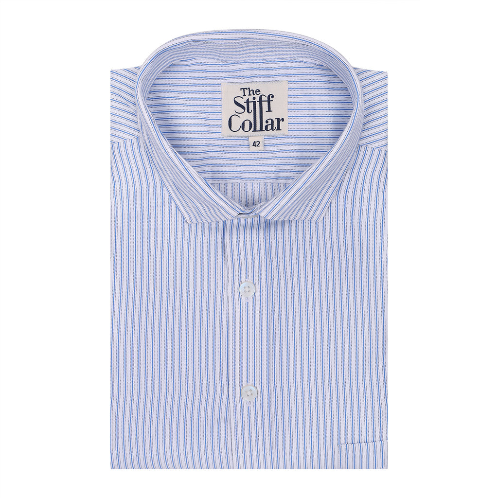 Carolina Blue Dotted Stripes Wrinkle-free Cotton Shirt