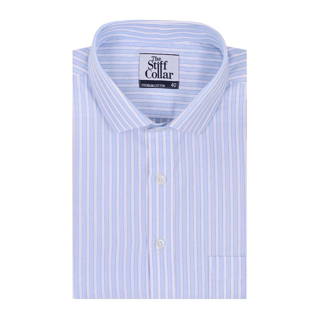 Monti Iceberg Blue Stripes 2 Ply Giza Cotton Shirt