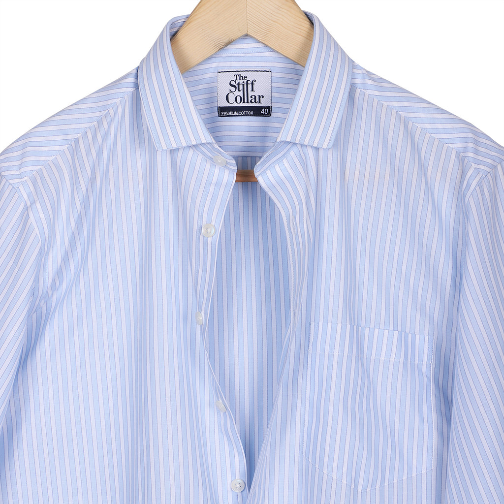 Monti Iceberg Blue Stripes 2 Ply Giza Cotton Shirt