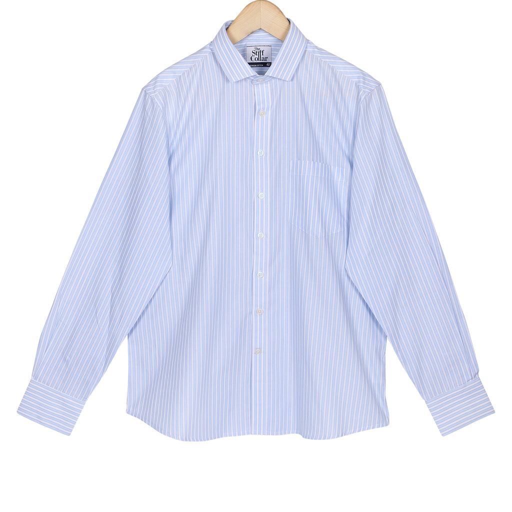 Monti Iceberg Blue Stripes 2 Ply Giza Cotton Shirt