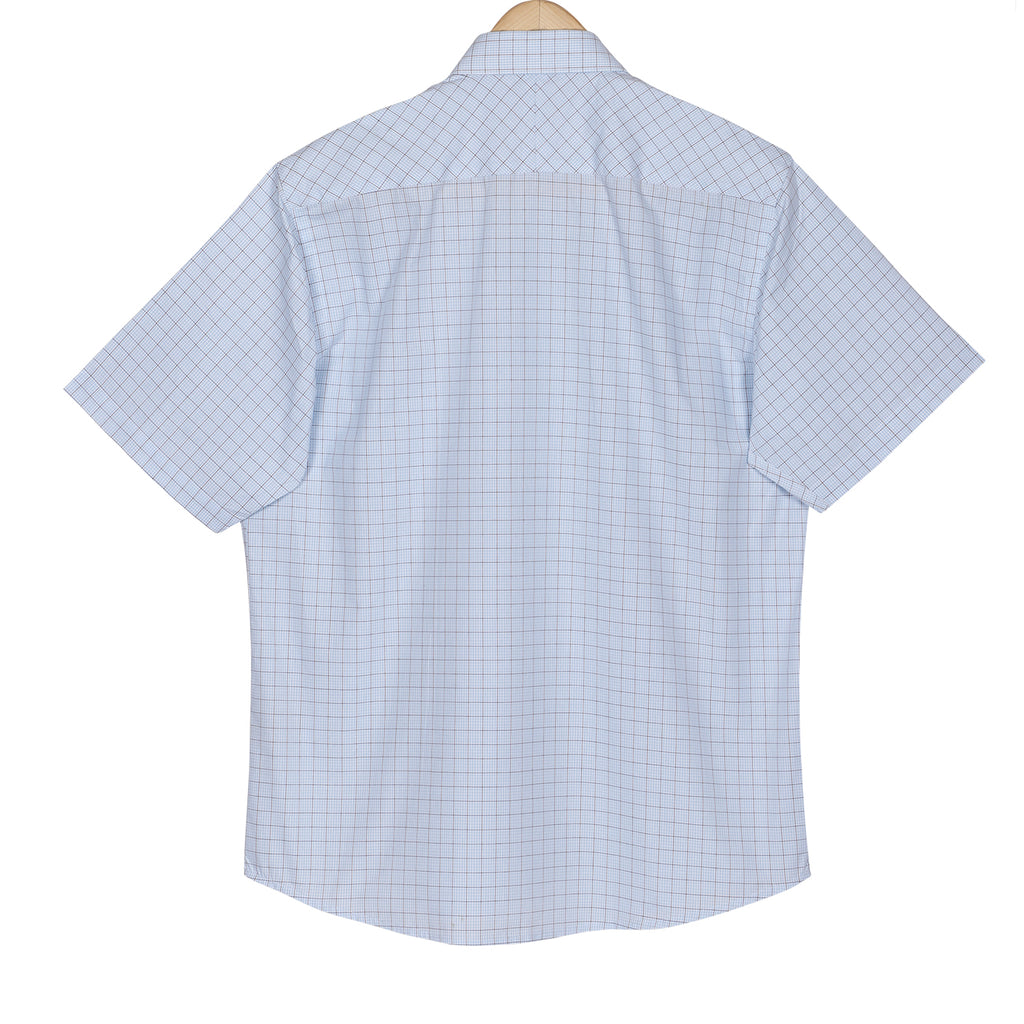 Ice Blue Graph Check Half Sleeve Cotton Shirt
