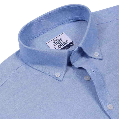Persian Blue Dobby Mandarin Collar Giza Cotton Shirt