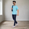 Shore leaves Soft Enzyme Washed Turquoise Blue V-Neck Cotton T-shirt