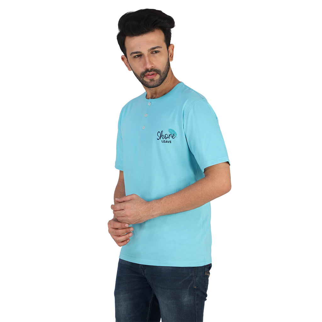 Turquoise Blue Soft Cotton Henley T-shirt