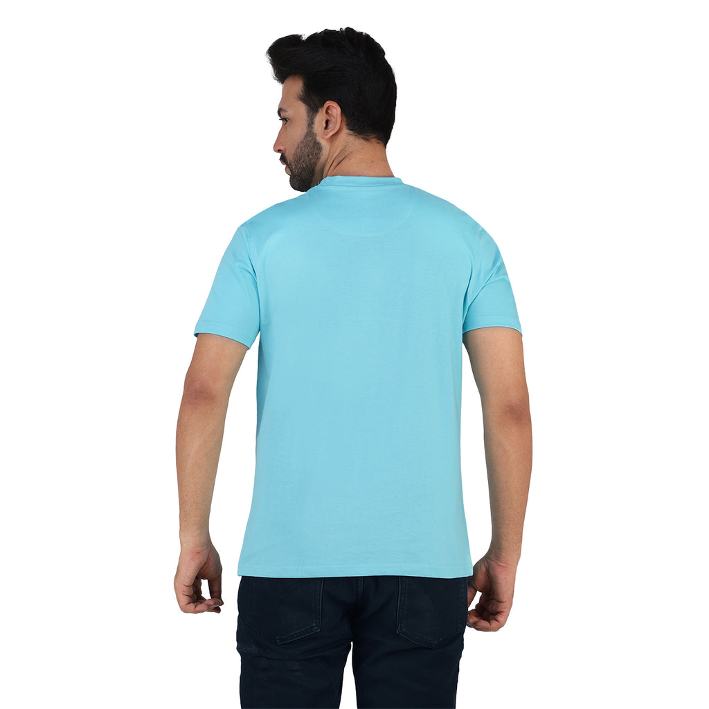 Soft Enzyme Washed Turquoise Blue Round Neck Cotton T-shirt