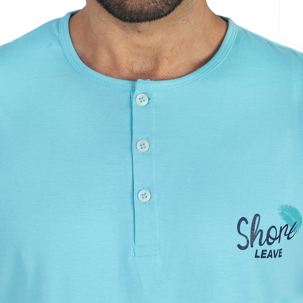 Turquoise Blue Soft Cotton Henley T-shirt