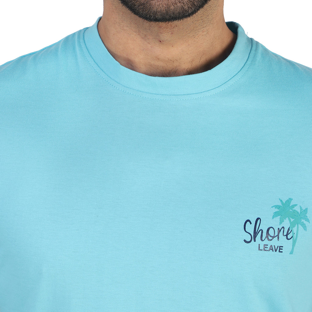 Soft Enzyme Washed Turquoise Blue Round Neck Cotton T-shirt