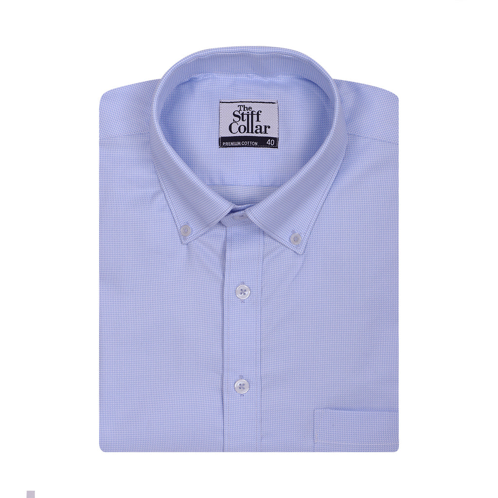 Luthai Fresh Blue Dobby Button Down 2 Ply Giza Cotton Shirt