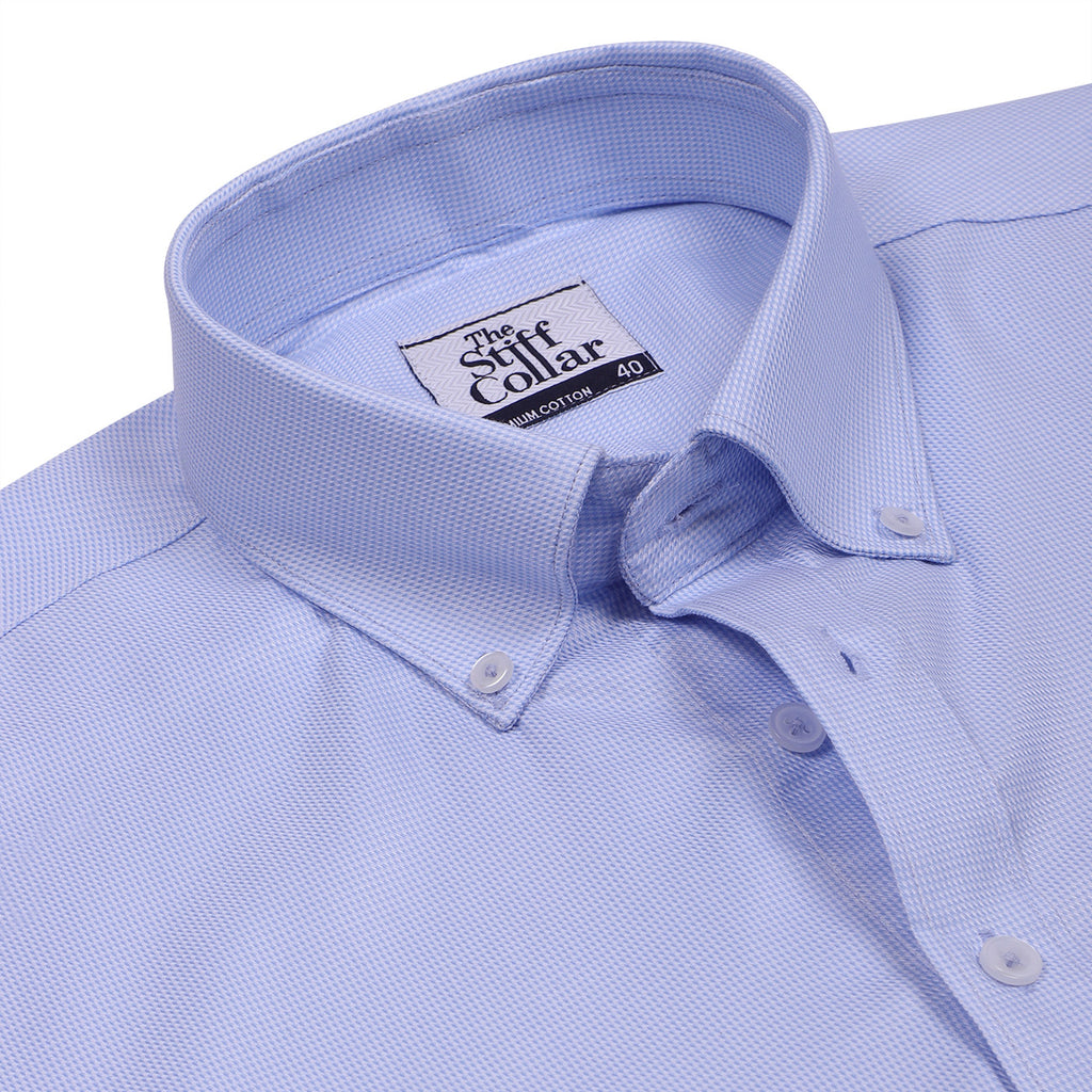 Luthai Fresh Blue Dobby Button Down 2 Ply Giza Cotton Shirt