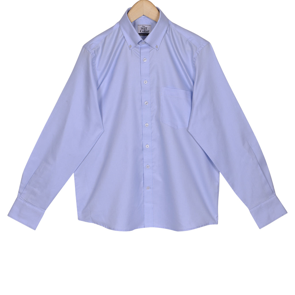 Luthai Fresh Blue Dobby Button Down 2 Ply Giza Cotton Shirt