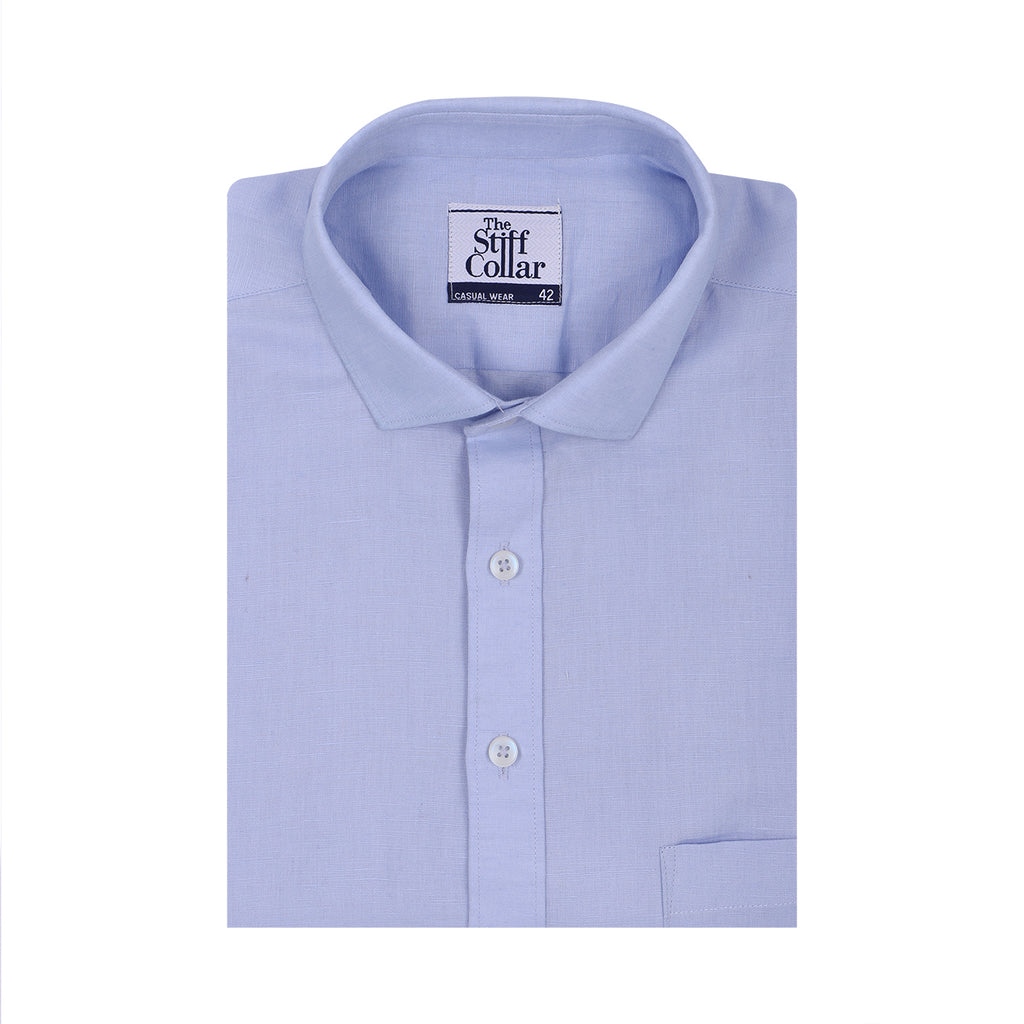 Scuba Blue Half Sleeve Cotton Linen Shirt