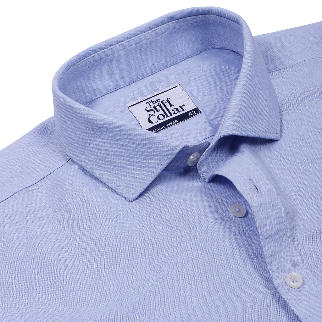 Scuba Blue Half Sleeve Cotton Linen Shirt