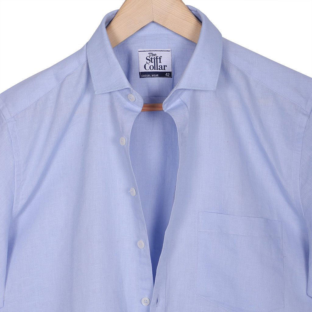 Scuba Blue Half Sleeve Cotton Linen Shirt