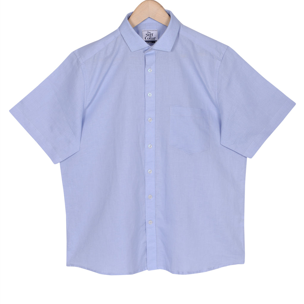 Scuba Blue Half Sleeve Cotton Linen Shirt