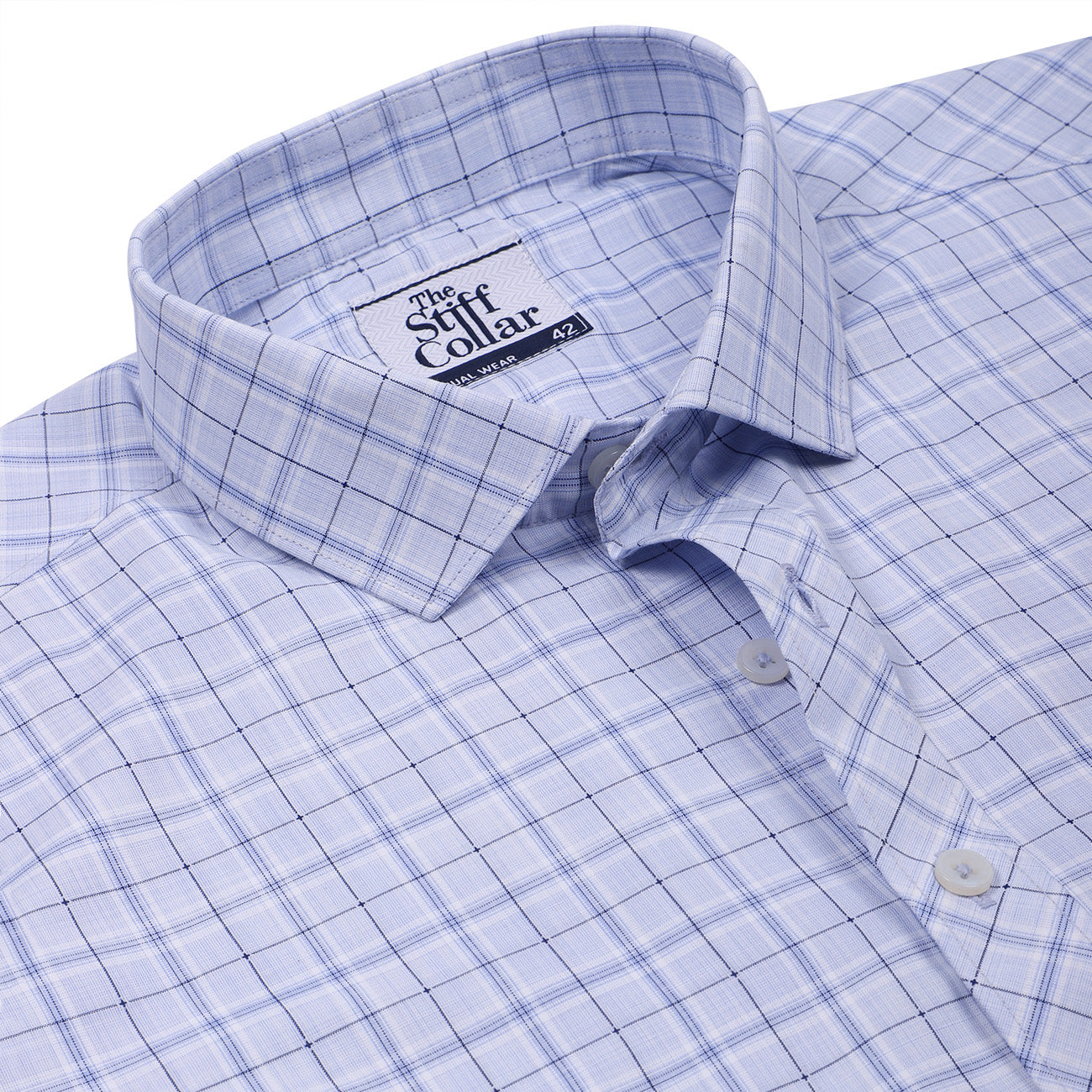Baby Blue Zephir Checks Half Sleeves Cotton Shirt