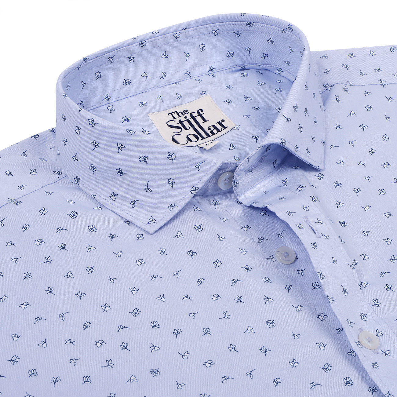Sky Blue Twill Floral Print Half Sleeves Shirt