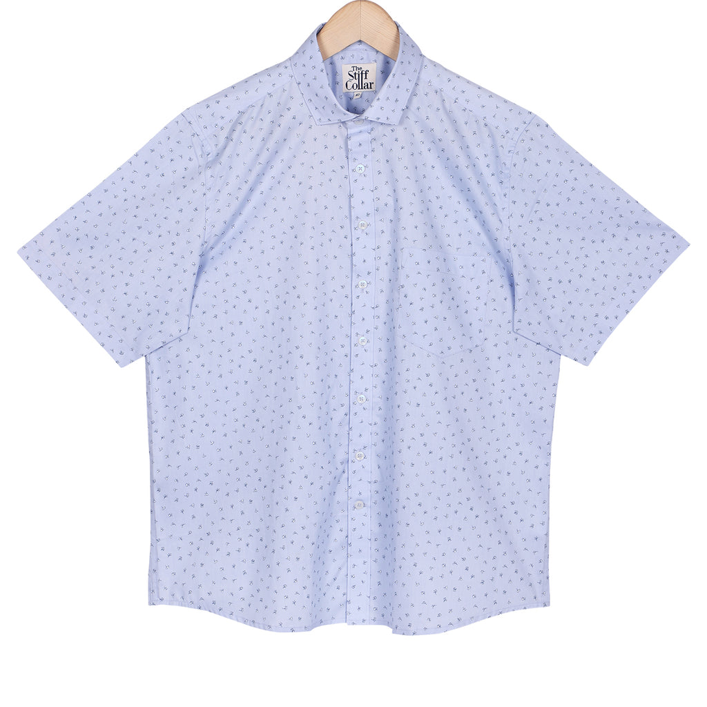 Sky Blue Twill Floral Print Half Sleeves Shirt
