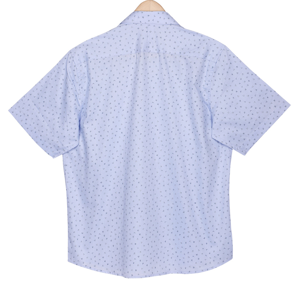 Sky Blue Twill Floral Print Half Sleeves Shirt