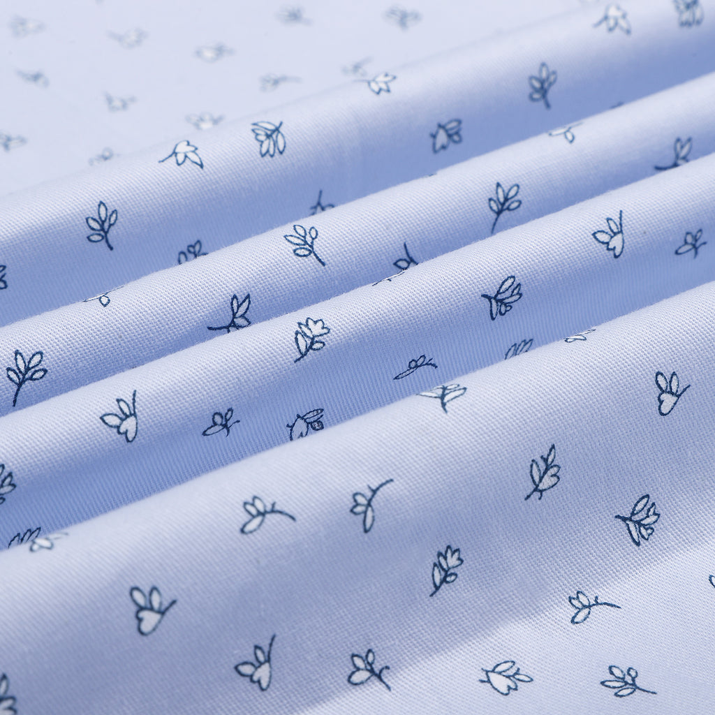Sky Blue Twill Floral Print Half Sleeves Shirt